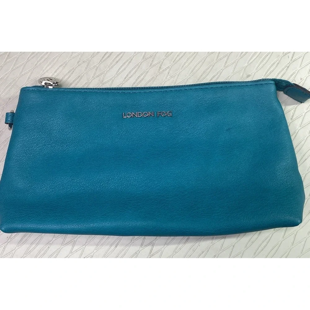 London Fog Teal Blue Womens Travel Makeup Bag Clutch Purse‎